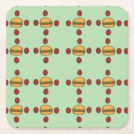 Illustration of hamburger patterns  スクエアペーパーコースター (正面)