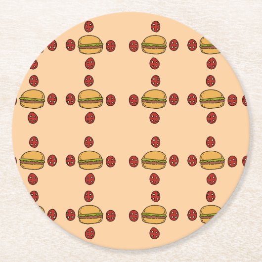 Illustration of hamburger patterns  ラウンドペーパーコースター (正面)