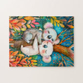 Illustration of koalas hugging in eucalyptus fores ジグソーパズル (横)