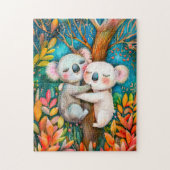 Illustration of koalas hugging in eucalyptus fores ジグソーパズル (縦)