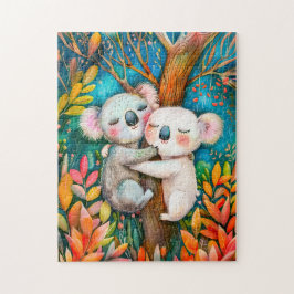 Illustration of koalas hugging in eucalyptus fores ジグソーパズル