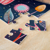 Illustration of owls hugging in forest at night ジグソーパズル (側面)