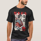 Illustration of Samurai with Japanese Stamp Tシャツ (正面)