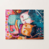Illustration of two cats hugging in a cozy setting ジグソーパズル (横)