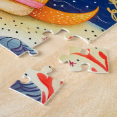 Illustration of two dogs playing at the beach ジグソーパズル (側面)