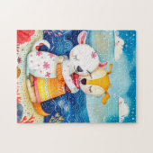 Illustration of two dogs playing at the beach ジグソーパズル (横)