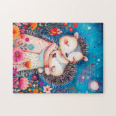 Illustration of two Hugging Hedgehogs in night at  ジグソーパズル (横)
