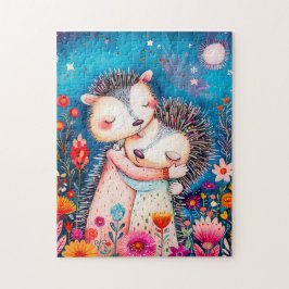 Illustration of two Hugging Hedgehogs in night at  ジグソーパズル