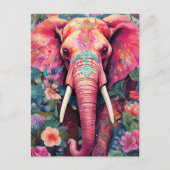 Illustration pinker Elefant mit Blumen ポストカード (正面)