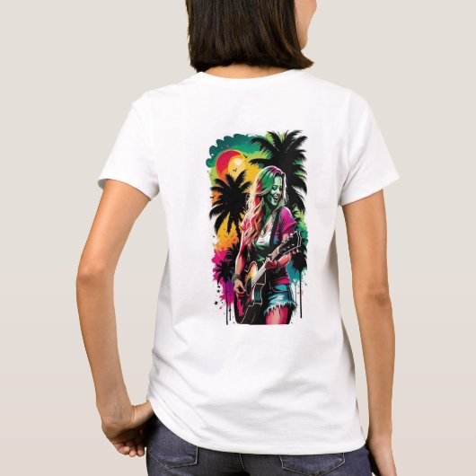 Illustration Pop Art Femme Guitare Acoustique et P Tシャツ (裏面)