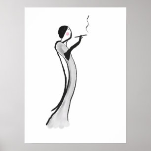 Illustration Poster Printシックなジャズ年齢の女性 ポスター