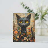 Illustration süße Katze mit Blumen ポストカード (スタンド正面)