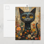 Illustration süße Katze mit Blumen ポストカード (正面/裏面)