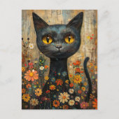 Illustration süße Katze mit Blumen ポストカード (正面)