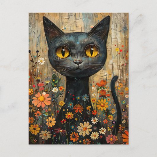 Illustration süße Katze mit Blumen ポストカード (正面)