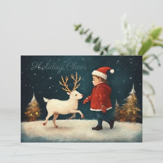Illustration Young Boy Baby Reindeer カード (スタンド正面)