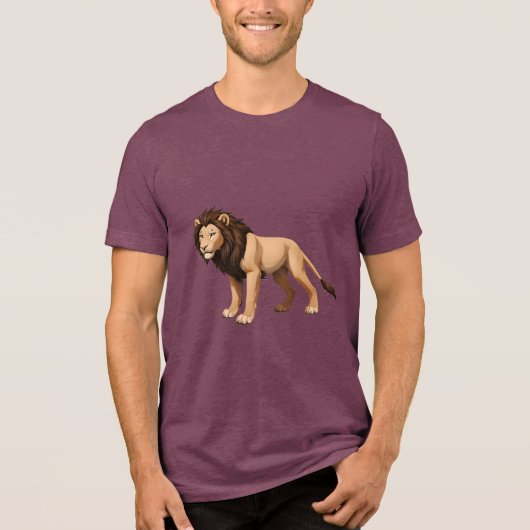 Illustrative Lion with Full Brown Mane トライブレンドＴシャツ (正面)