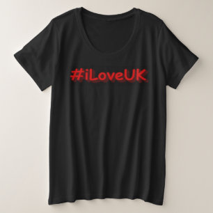 「#iLoveUK」かわいいデザイン。買今 プラスサイズTシャツ