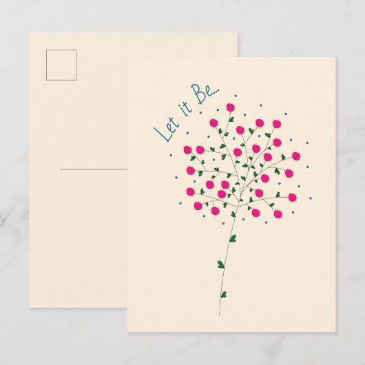 Ilustração Botânica em Rosa com Frase "Let it Be" ポストカード (正面/裏面)