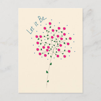 Ilustração Botânica em Rosa com Frase "Let it Be" ポストカード