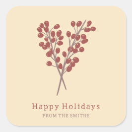 ilustración bayas rojas planta de navidad vintage スクエアシール