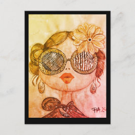ilustración cara de chica fashión ポストカード