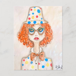 Ilustración chica vestida de payaso ポストカード