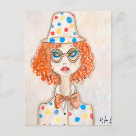 Ilustración chica vestida de payaso ポストカード