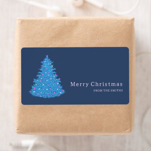 ilustración de árbol de Navidad azul ラベル (インサイチュ)