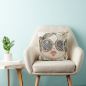 ilustración de cara de chica fashion con gafas  クッション (椅子)