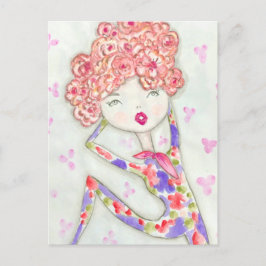 Ilustración de chica con una pose muy especial ポストカード