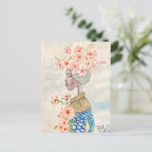 ilustración de chica de color con flores  ポストカード (スタンド正面)