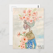ilustración de chica de color con flores  ポストカード (正面/裏面)