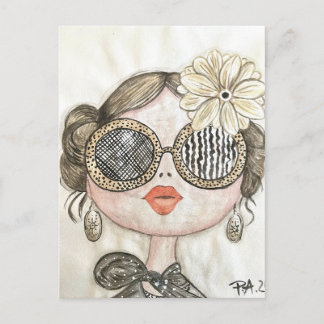 ilustracion de chica fashion con gafas en acuarela ポストカード