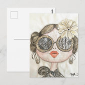 ilustracion de chica fashion con gafas en acuarela ポストカード (正面/裏面)