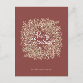 ilustración hojas abeto corona de Navidad rojo シーズンポストカード