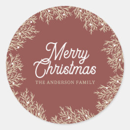 ilustración hojas abeto corona de Navidad rojo ラウンドシール