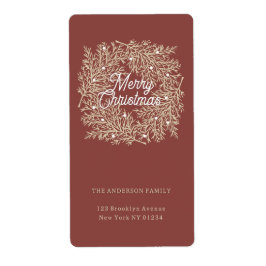 ilustración hojas abeto corona de Navidad rojo ラベル