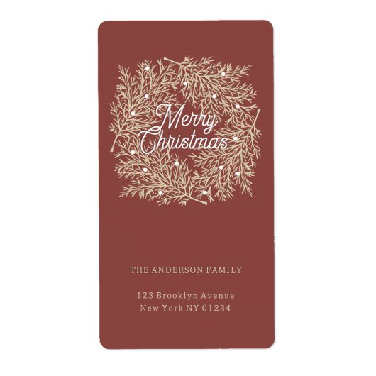 ilustración hojas abeto corona de Navidad rojo ラベル (正面)