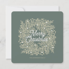 ilustración hojas abeto corona de Navidad verde シーズンカード