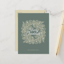 ilustración hojas abeto corona de Navidad verde シーズンポストカード