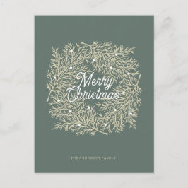 ilustración hojas abeto corona de Navidad verde シーズンポストカード