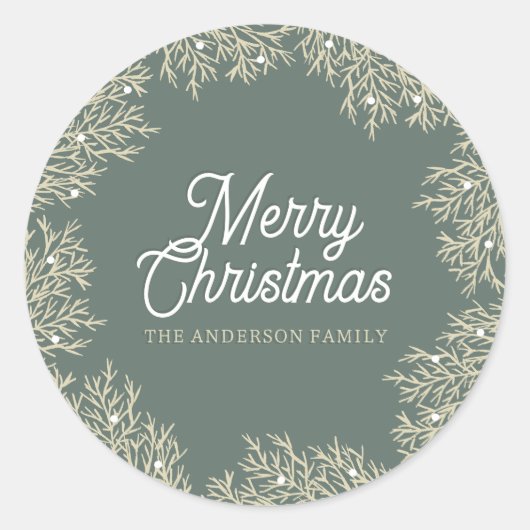 ilustración hojas abeto corona de Navidad verde ラウンドシール (正面)