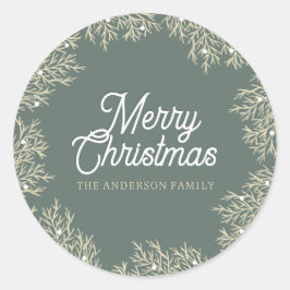 ilustración hojas abeto corona de Navidad verde ラウンドシール