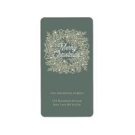 ilustración hojas abeto corona de Navidad verde ラベル