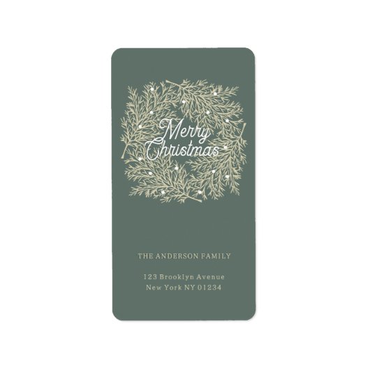 ilustración hojas abeto corona de Navidad verde ラベル (正面)