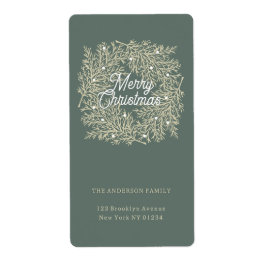 ilustración hojas abeto corona de Navidad verde ラベル