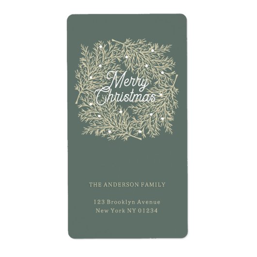 ilustración hojas abeto corona de Navidad verde ラベル (正面)