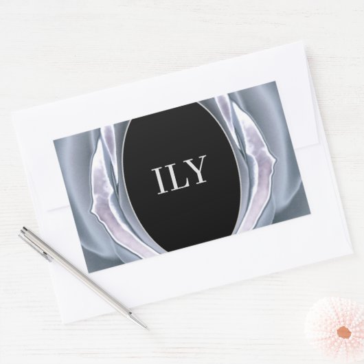 ILYシルバーと黒の長方形ステッカー 長方形シール (封筒)