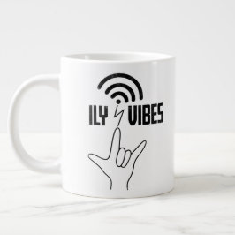 ILY ヴァイブス - 手話デザイン ジャンボコーヒーマグカップ